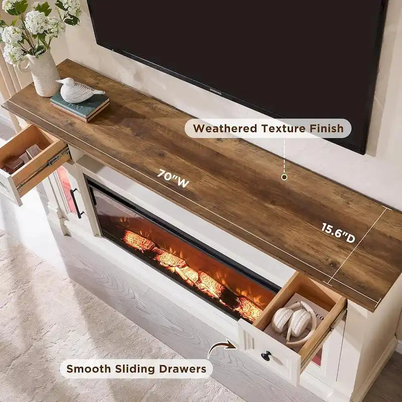 Farmhouse Fireplace TV Stand for 80 Inch TV, Entertainment Center