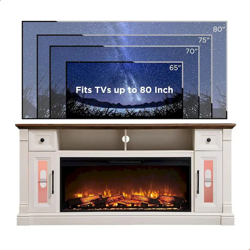 Farmhouse Fireplace TV Stand for 80 Inch TV, Entertainment Center