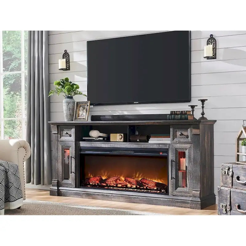 Farmhouse Fireplace TV Stand for 80 Inch TV, Entertainment Center