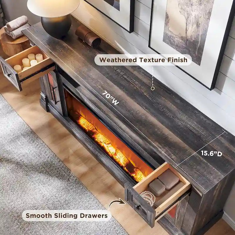 Farmhouse Fireplace TV Stand for 80 Inch TV, Entertainment Center