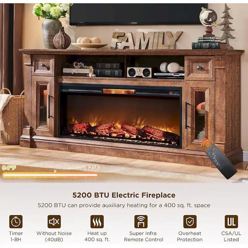Farmhouse Fireplace TV Stand for 80 Inch TV, Entertainment Center