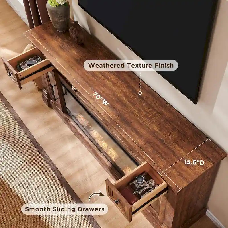 Farmhouse Fireplace TV Stand for 80 Inch TV, Entertainment Center