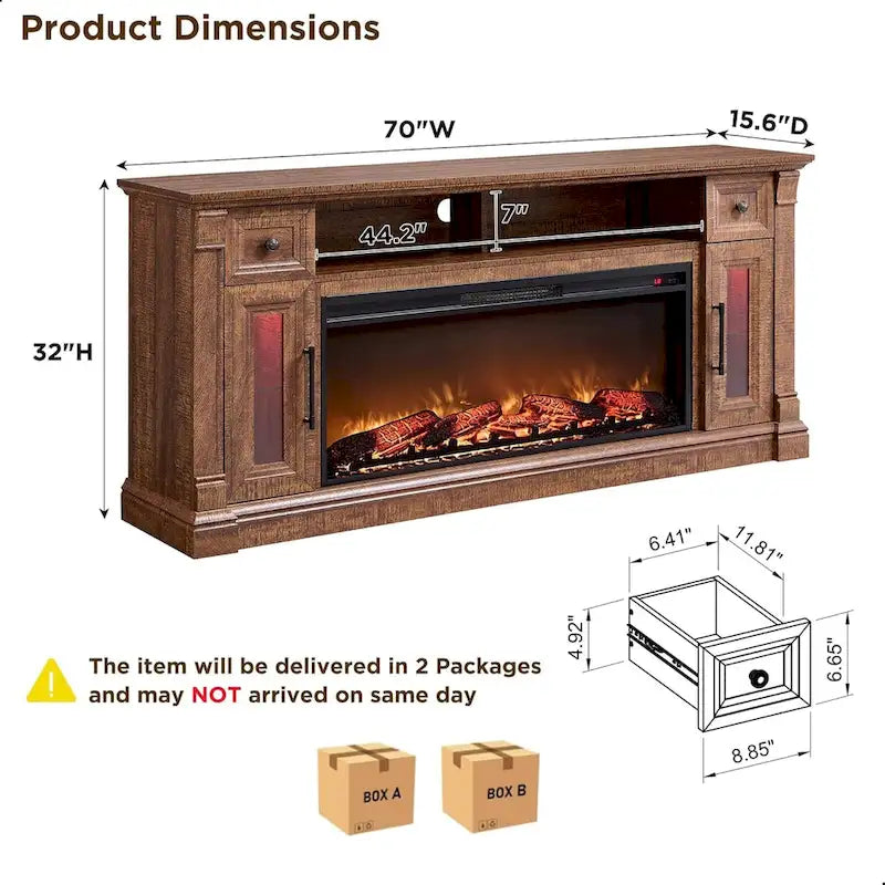 Farmhouse Fireplace TV Stand for 80 Inch TV, Entertainment Center