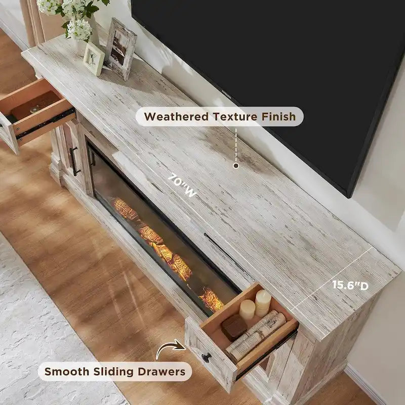 Farmhouse Fireplace TV Stand for 80 Inch TV, Entertainment Center