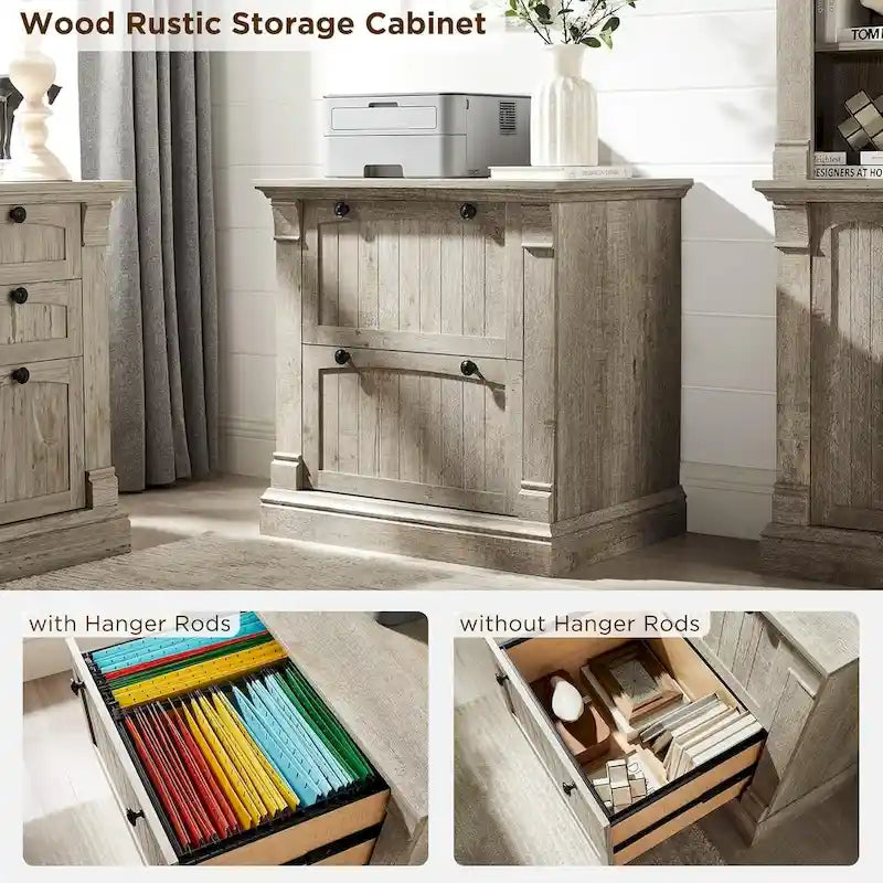 Farmhouse File Cabinet, Wood Lateral Filing Cabinet, Storage Cabinet