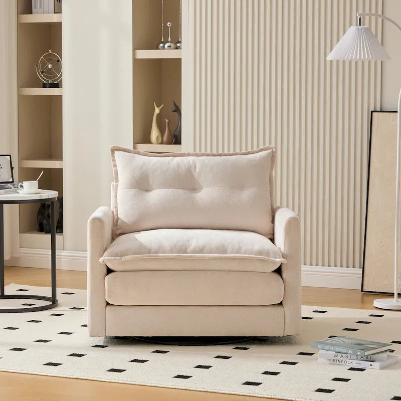Upholstered 360Degree Swivel Mid Century Modern Arm Chair for Living Room