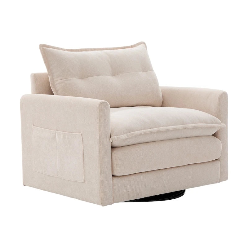 Upholstered 360Degree Swivel Mid Century Modern Arm Chair for Living Room