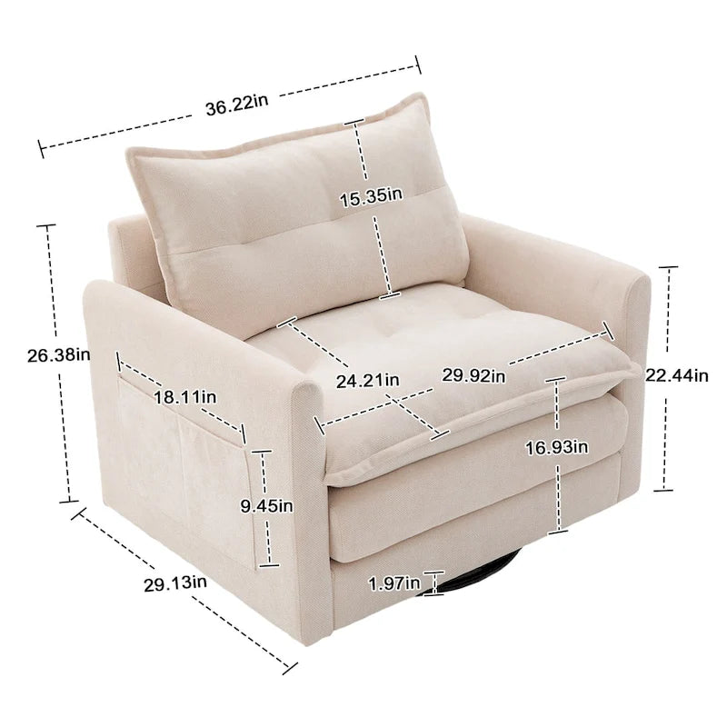 Upholstered 360Degree Swivel Mid Century Modern Arm Chair for Living Room