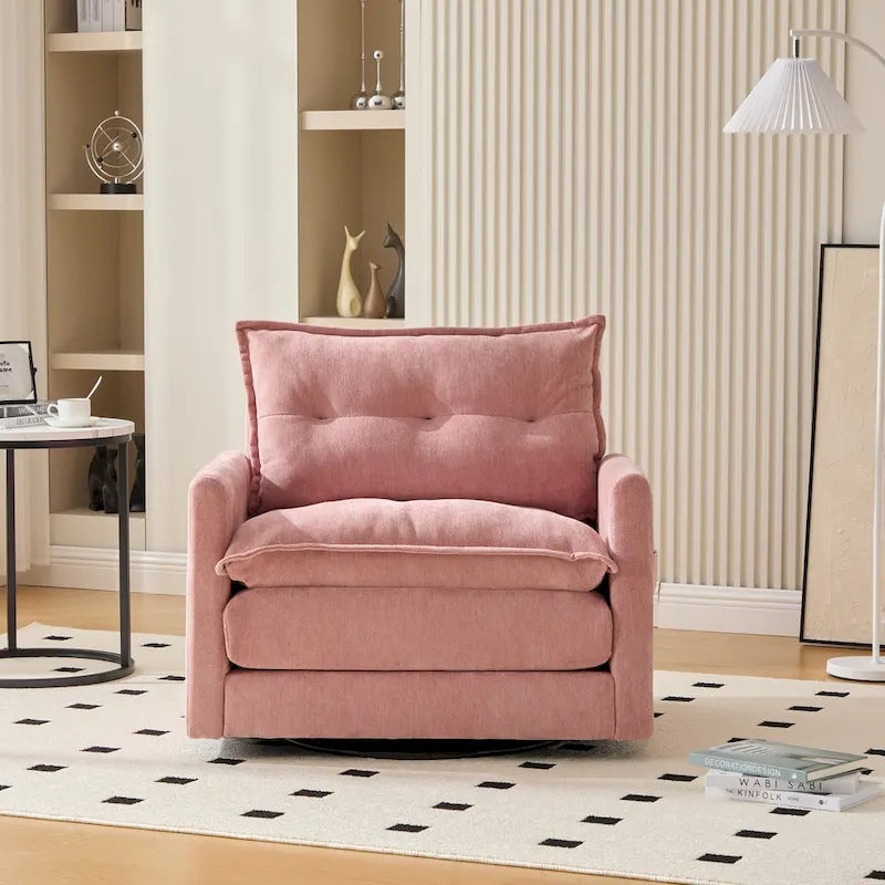 Upholstered 360Degree Swivel Mid Century Modern Arm Chair for Living Room