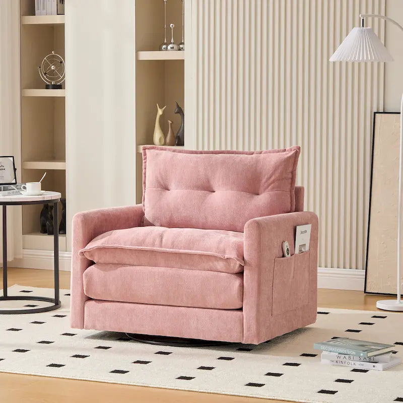 Upholstered 360Degree Swivel Mid Century Modern Arm Chair for Living Room