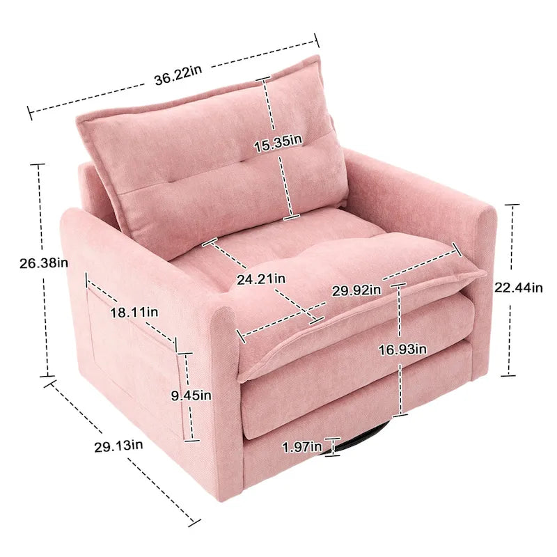 Upholstered 360Degree Swivel Mid Century Modern Arm Chair for Living Room