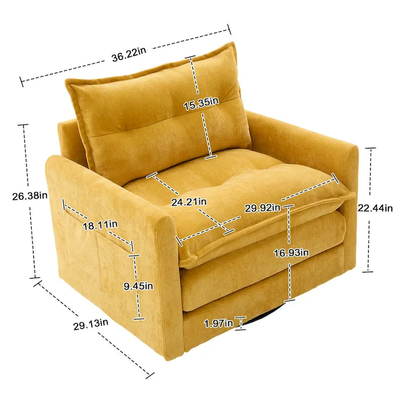 Upholstered 360Degree Swivel Mid Century Modern Arm Chair for Living Room
