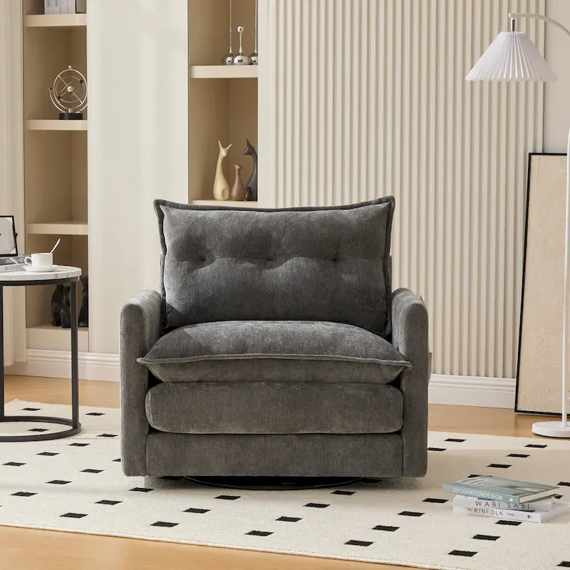 Upholstered 360Degree Swivel Mid Century Modern Arm Chair for Living Room