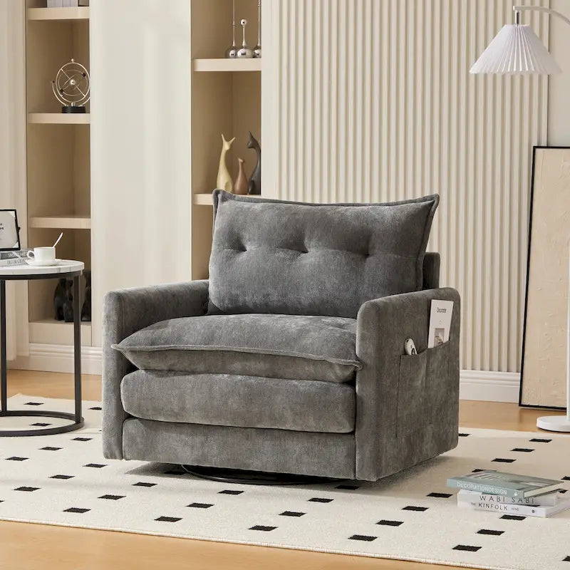Upholstered 360Degree Swivel Mid Century Modern Arm Chair for Living Room