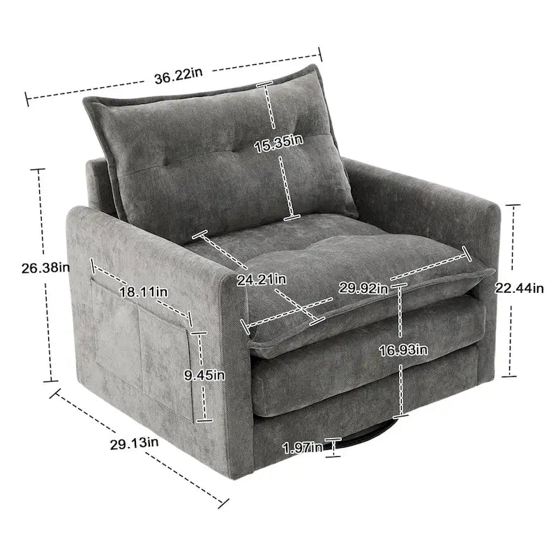 Upholstered 360Degree Swivel Mid Century Modern Arm Chair for Living Room