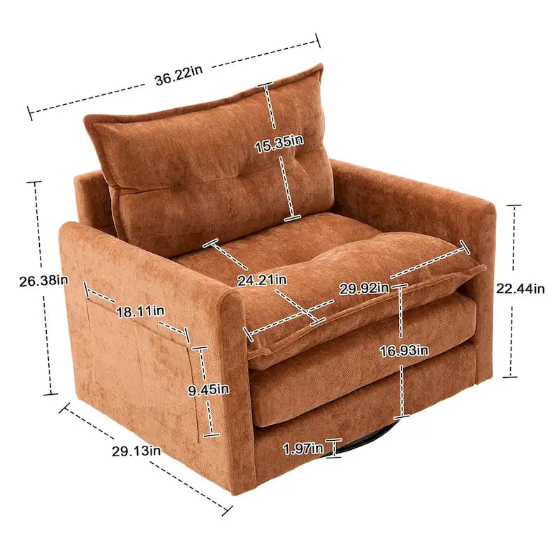 Upholstered 360Degree Swivel Mid Century Modern Arm Chair for Living Room