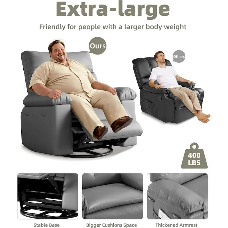 360 Swivel Oversized Recliner Chairs with Heat and Massage - Lazy Recliner Chair