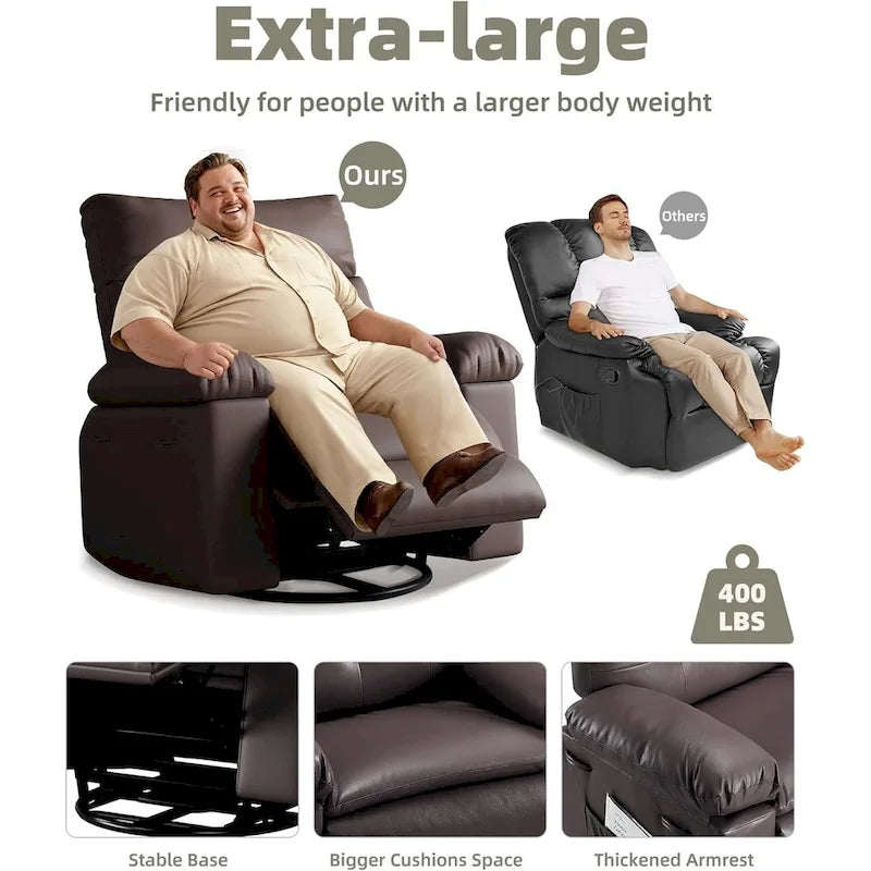 360 Swivel Oversized Recliner Chairs with Heat and Massage - Lazy Recliner Chair