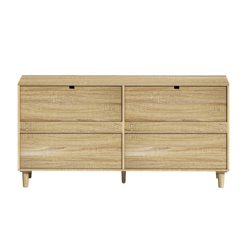 Rattan 6-Drawer Double Dresser with Metal Handle, Clothes Storage Cabinet for Bedroom