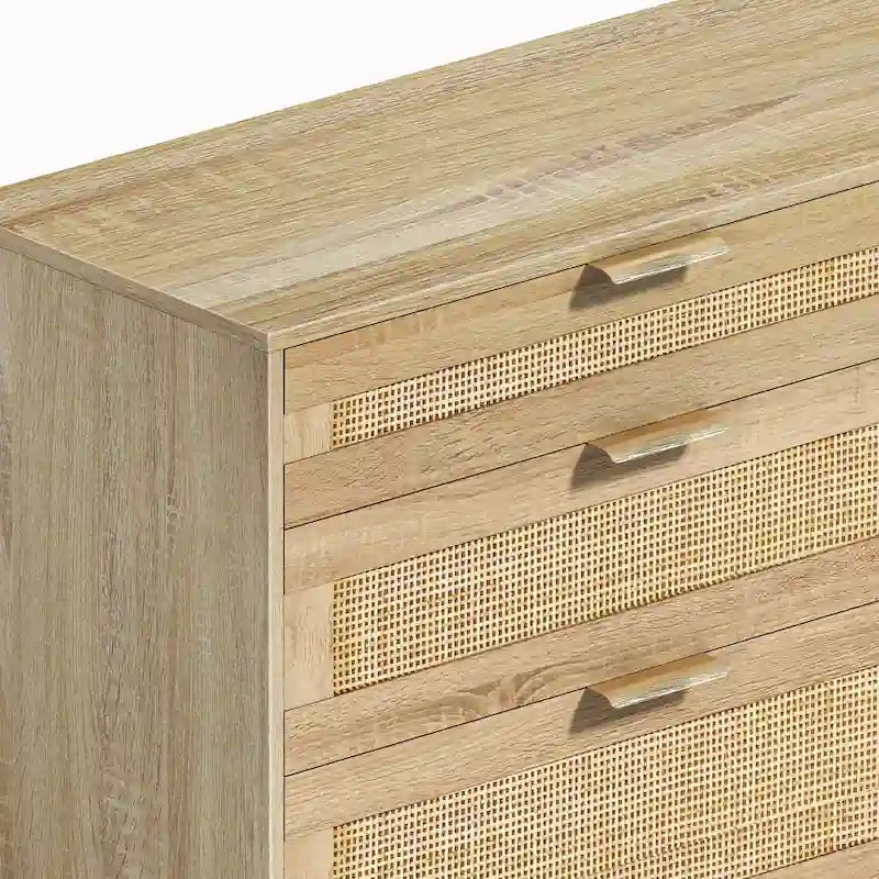 Rattan 6-Drawer Double Dresser with Metal Handle, Clothes Storage Cabinet for Bedroom