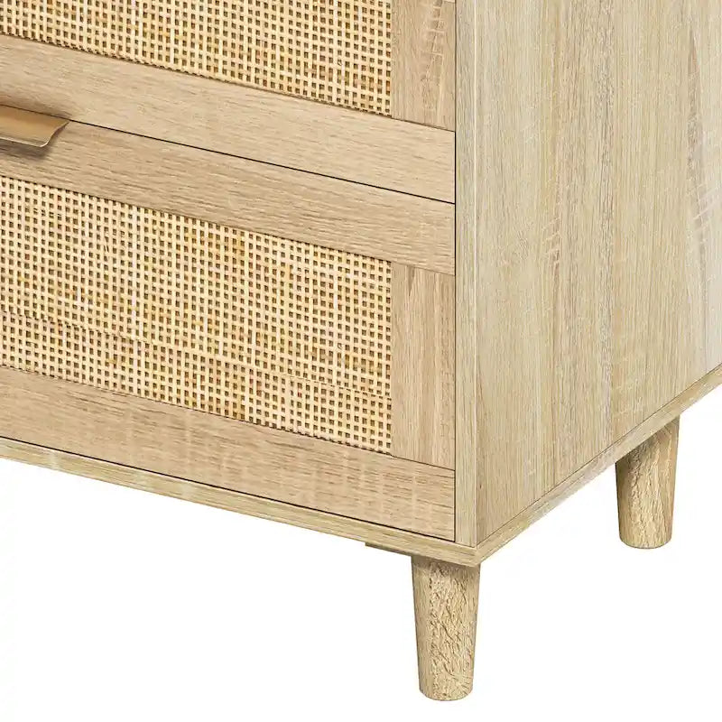 Rattan 6-Drawer Double Dresser with Metal Handle, Clothes Storage Cabinet for Bedroom