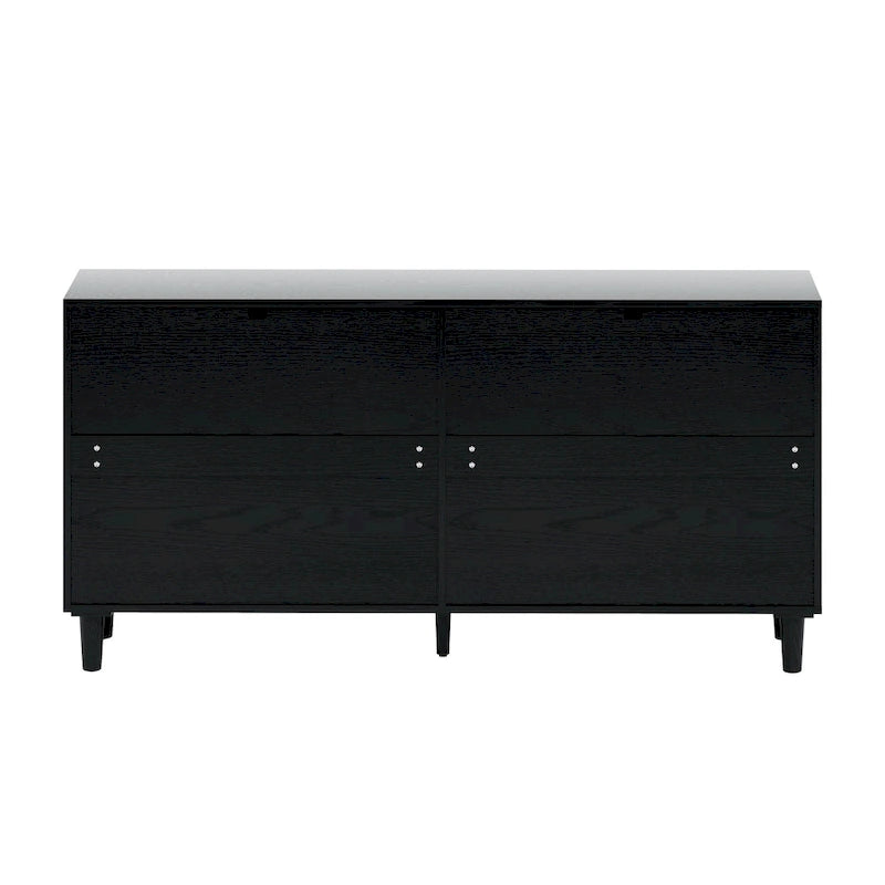 Rattan 6-Drawer Double Dresser with Metal Handle, Clothes Storage Cabinet for Bedroom