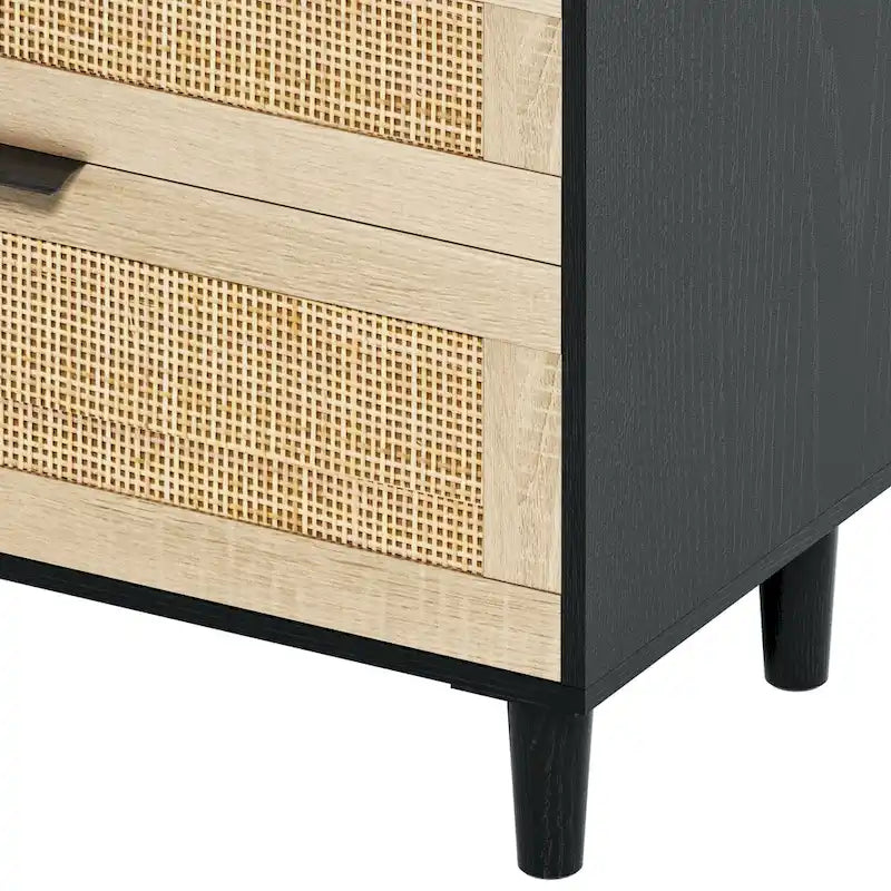 Rattan 6-Drawer Double Dresser with Metal Handle, Clothes Storage Cabinet for Bedroom