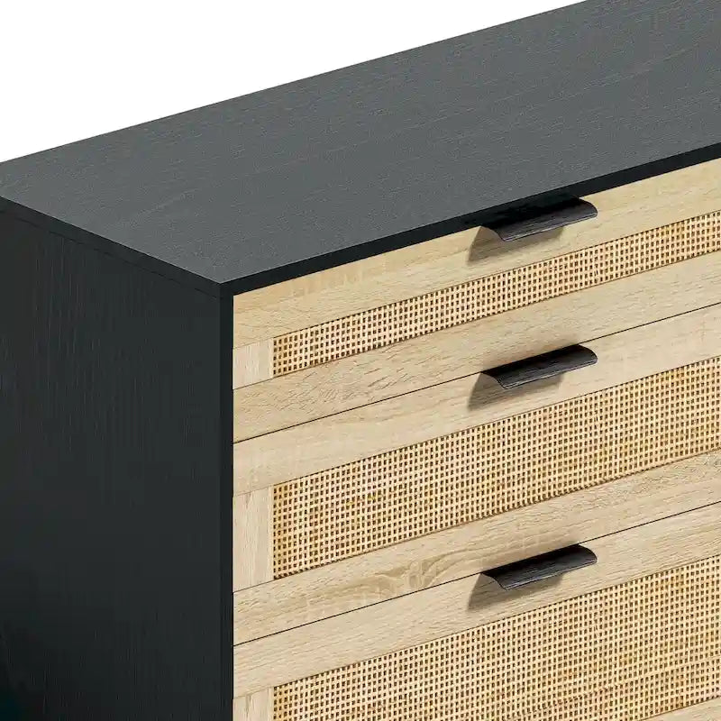 Rattan 6-Drawer Double Dresser with Metal Handle, Clothes Storage Cabinet for Bedroom