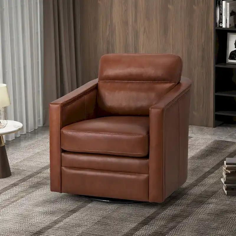 28.74 Wide Genuine Leather Swivel Chair with Arms
