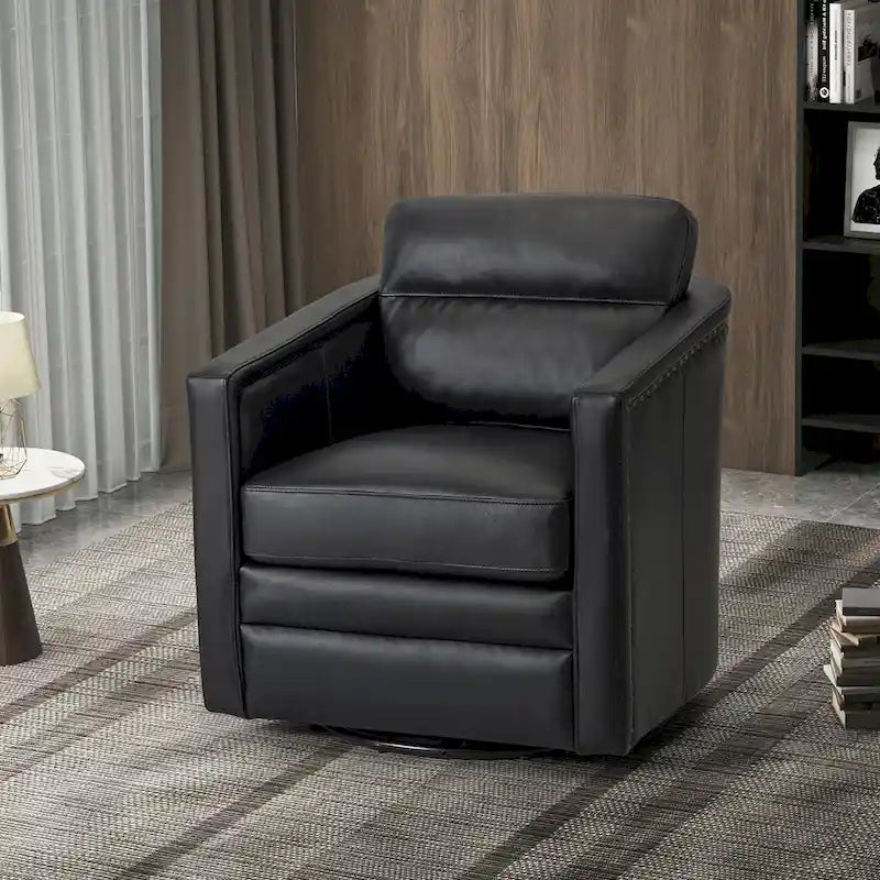 28.74 Wide Genuine Leather Swivel Chair with Arms