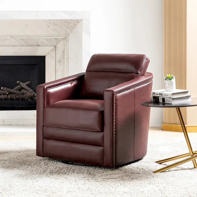 28.74 Wide Genuine Leather Swivel Chair with Arms