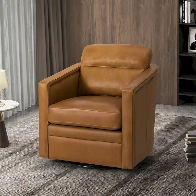 28.74 Wide Genuine Leather Swivel Chair with Arms