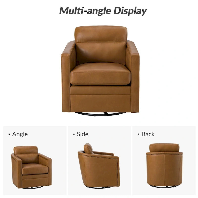 28.74 Wide Genuine Leather Swivel Chair with Arms