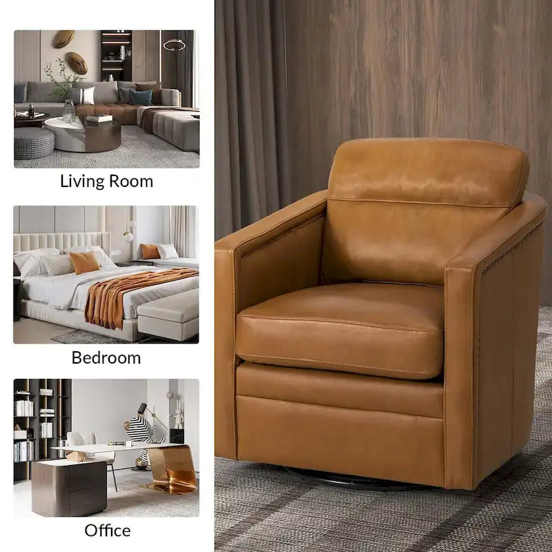 28.74 Wide Genuine Leather Swivel Chair with Arms