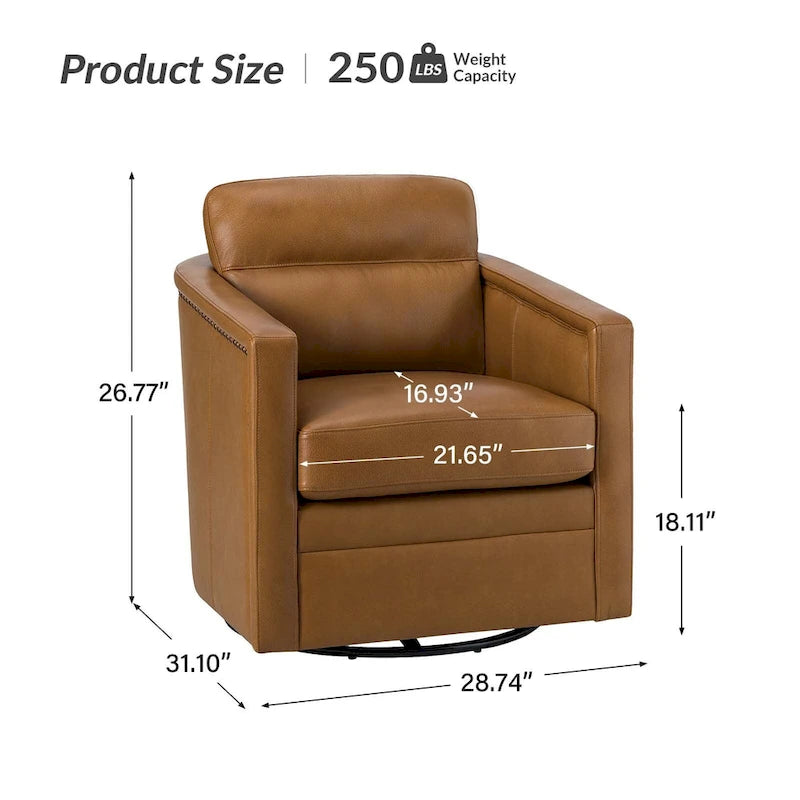 28.74 Wide Genuine Leather Swivel Chair with Arms