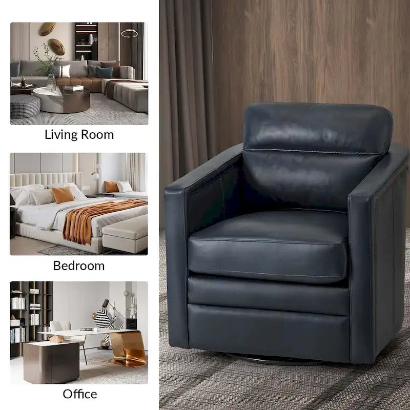 28.74 Wide Genuine Leather Swivel Chair with Arms
