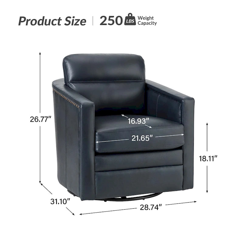 28.74 Wide Genuine Leather Swivel Chair with Arms