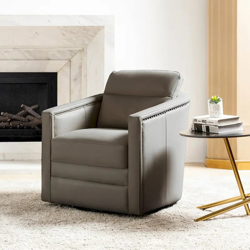 28.74 Wide Genuine Leather Swivel Chair with Arms