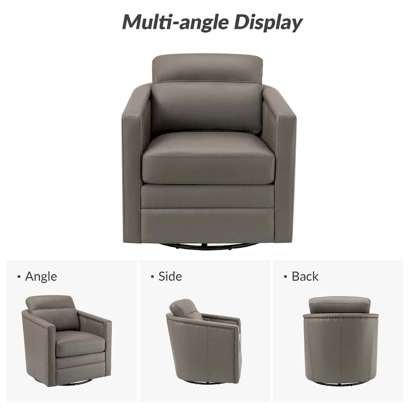 28.74 Wide Genuine Leather Swivel Chair with Arms