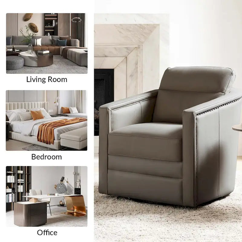 28.74 Wide Genuine Leather Swivel Chair with Arms