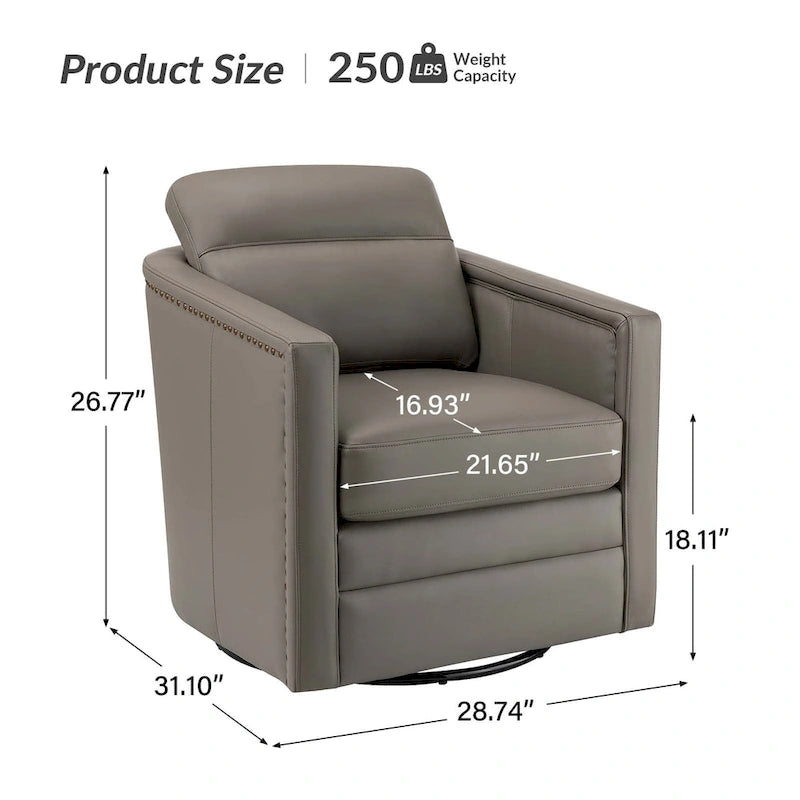 28.74 Wide Genuine Leather Swivel Chair with Arms