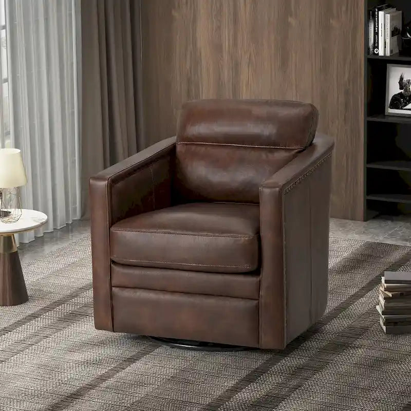 28.74 Wide Genuine Leather Swivel Chair with Arms
