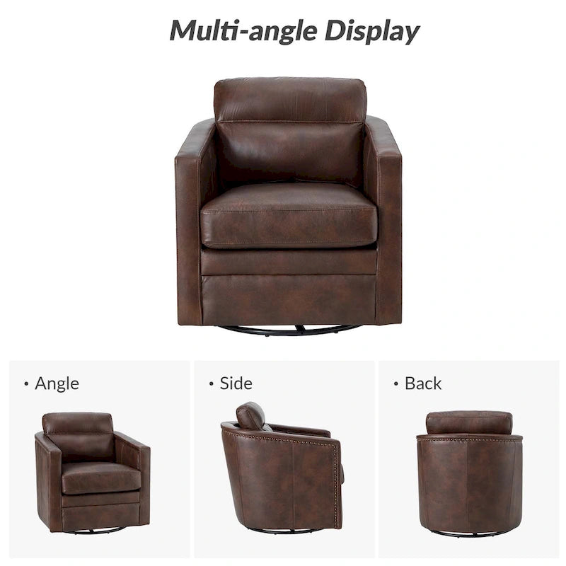 28.74 Wide Genuine Leather Swivel Chair with Arms