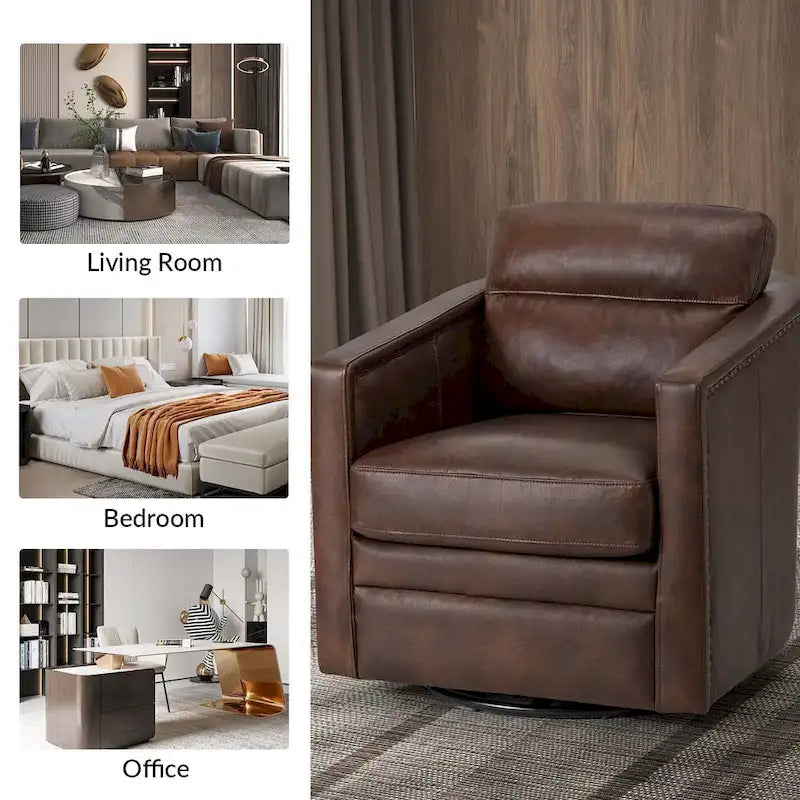 28.74 Wide Genuine Leather Swivel Chair with Arms