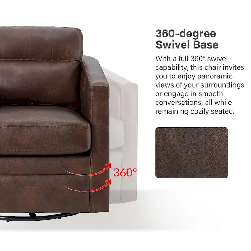 28.74 Wide Genuine Leather Swivel Chair with Arms