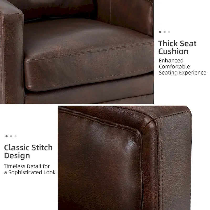 28.74 Wide Genuine Leather Swivel Chair with Arms