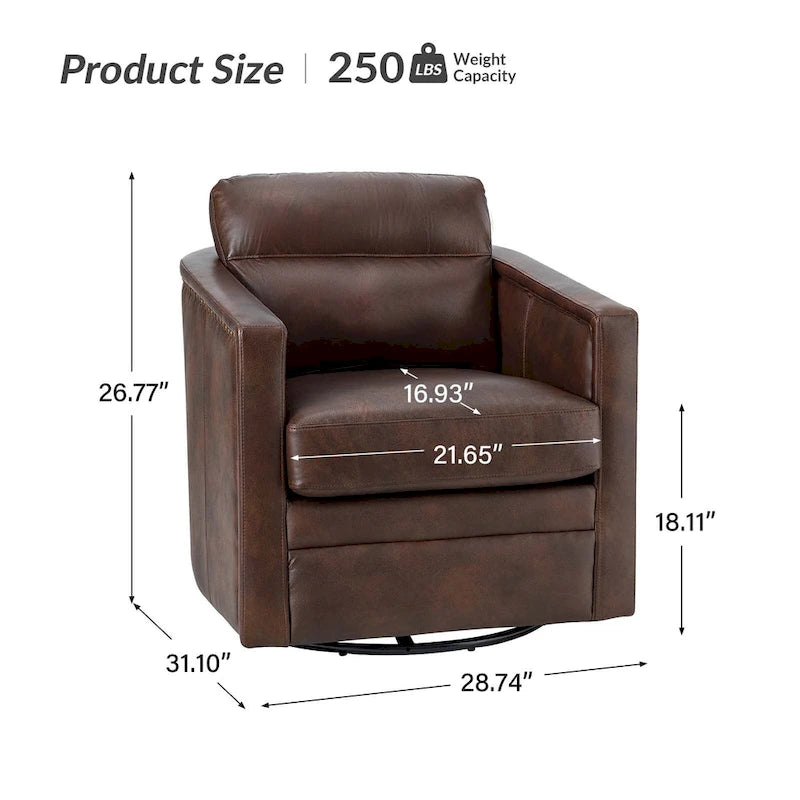 28.74 Wide Genuine Leather Swivel Chair with Arms