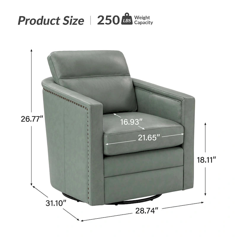 28.74 Wide Genuine Leather Swivel Chair with Arms