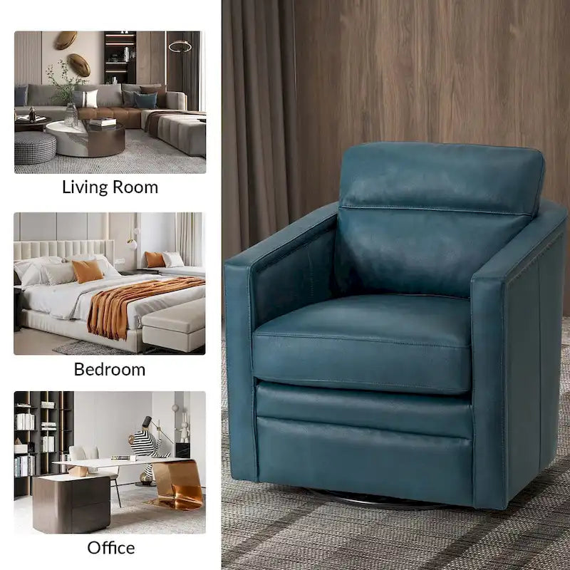 28.74 Wide Genuine Leather Swivel Chair with Arms