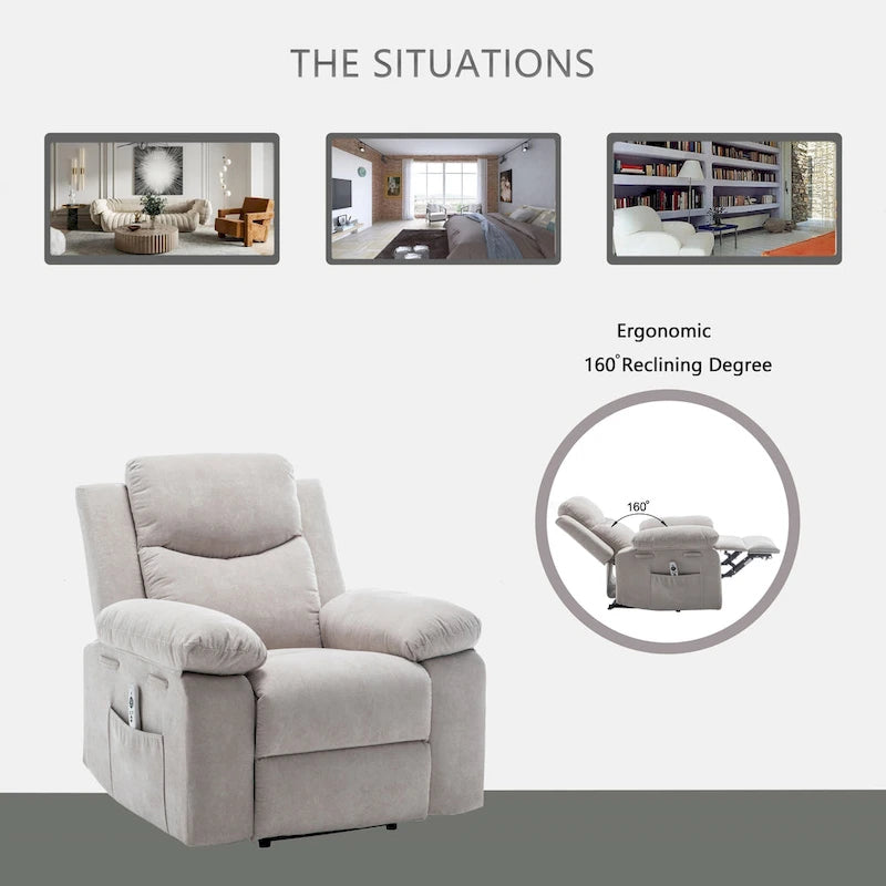 Velvet Adjustable Massage Function Power Recliner Chair with Heating System